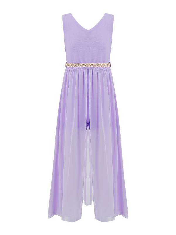 Kids Girls Sleeveless V Neck Short Jumpsuit Romper Maxi Party Dress thumb