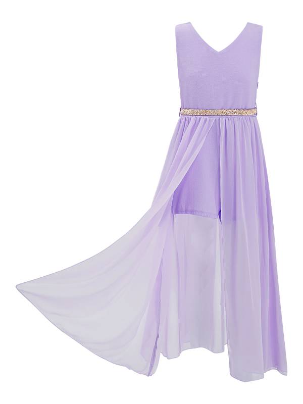 Kids Girls Sleeveless V Neck Short Jumpsuit Romper Maxi Party Dress thumb