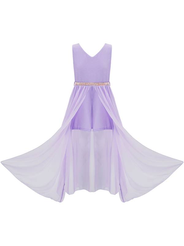 Kids Girls Sleeveless V Neck Short Jumpsuit Romper Maxi Party Dress thumb