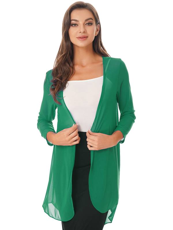 Women 3/4 Sleeve Chiffon Plus Size Cardigan High-Low Long Shrug thumb