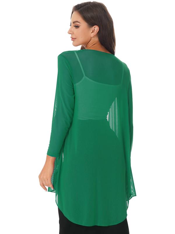 Women 3/4 Sleeve Chiffon Plus Size Cardigan High-Low Long Shrug thumb