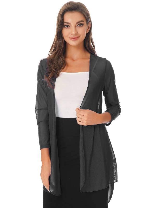 Women 3/4 Sleeve Chiffon Plus Size Cardigan High-Low Long Shrug thumb