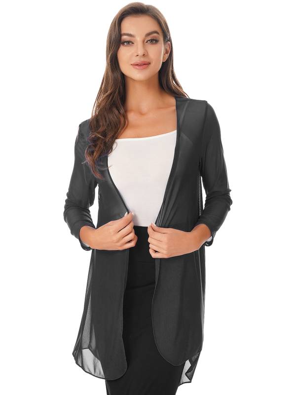 Women 3/4 Sleeve Chiffon Plus Size Cardigan High-Low Long Shrug thumb