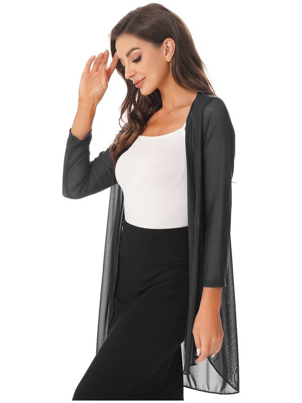 Women 3/4 Sleeve Chiffon Plus Size Cardigan High-Low Long Shrug thumb