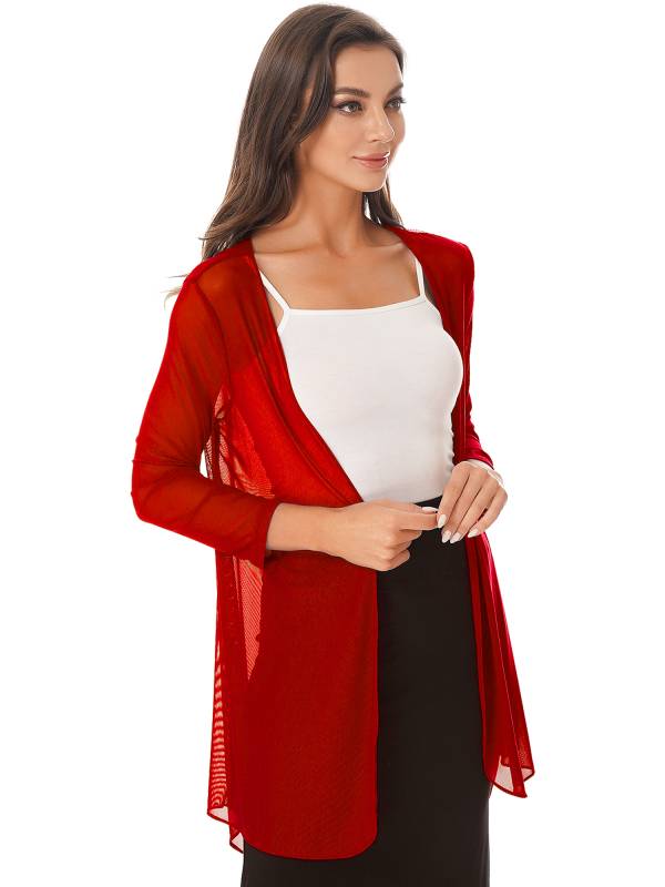 Women 3/4 Sleeve Chiffon Plus Size Cardigan High-Low Long Shrug thumb