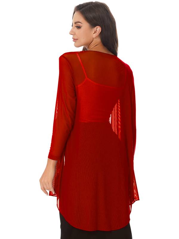Women 3/4 Sleeve Chiffon Plus Size Cardigan High-Low Long Shrug thumb
