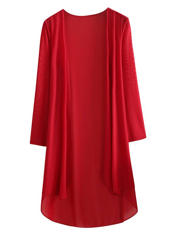Women 3/4 Sleeve Chiffon Plus Size Cardigan High-Low Long Shrug thumb