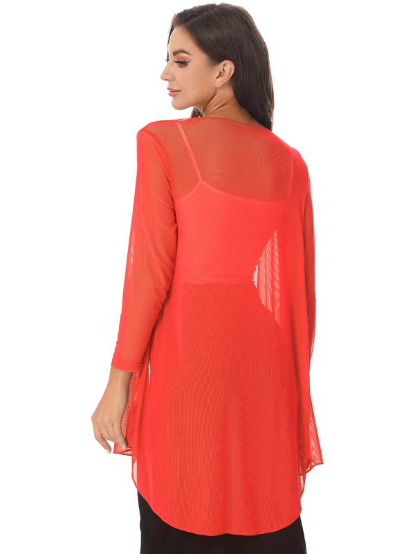 Women 3/4 Sleeve Chiffon Plus Size Cardigan High-Low Long Shrug thumb