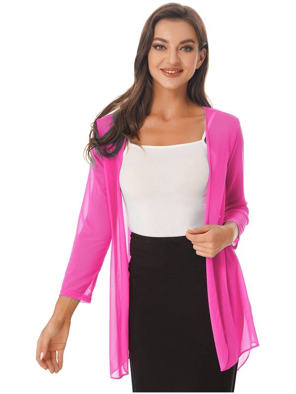 Women 3/4 Sleeve Chiffon Plus Size Cardigan High-Low Long Shrug thumb