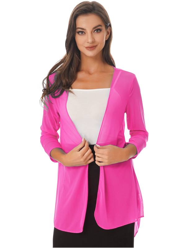 Women 3/4 Sleeve Chiffon Plus Size Cardigan High-Low Long Shrug thumb