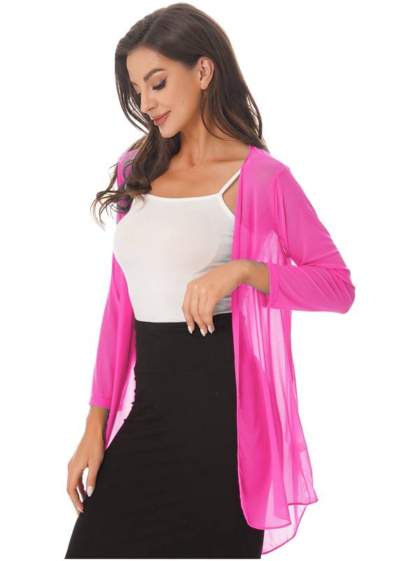 Women 3/4 Sleeve Chiffon Plus Size Cardigan High-Low Long Shrug thumb