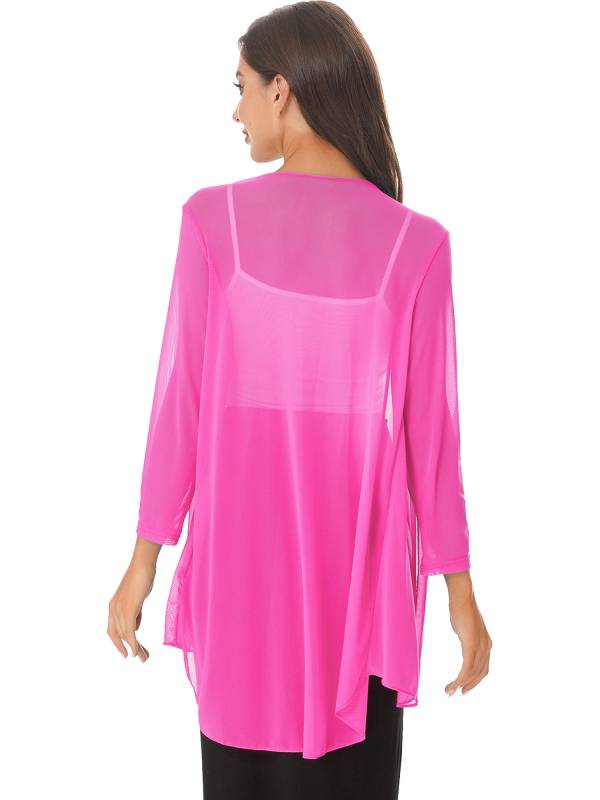 Women 3/4 Sleeve Chiffon Plus Size Cardigan High-Low Long Shrug thumb