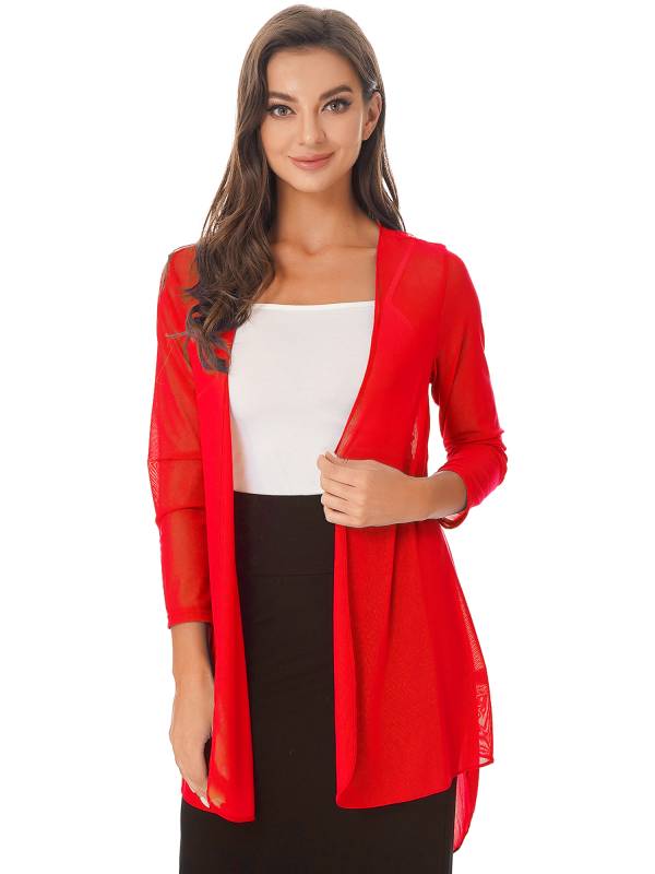 Women 3/4 Sleeve Chiffon Plus Size Cardigan High-Low Long Shrug thumb