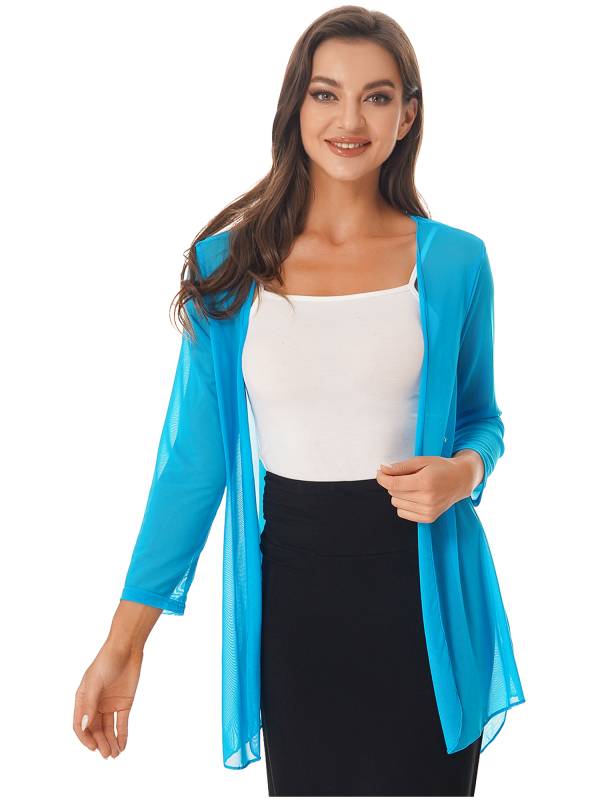 Women 3/4 Sleeve Chiffon Plus Size Cardigan High-Low Long Shrug thumb