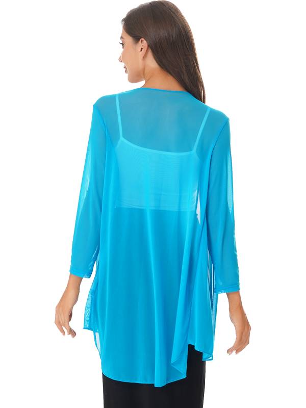 Women 3/4 Sleeve Chiffon Plus Size Cardigan High-Low Long Shrug thumb