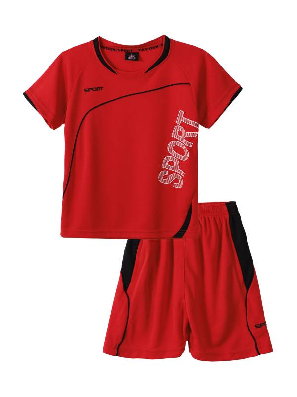 Kids Boys 2pcs Short Sleeve Net Sport Print Top and Shorts Set thumb