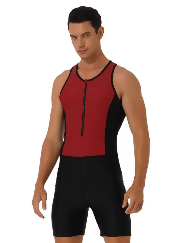 Men Sleeveless Activewear Front Zipper Color Block Jumpsuit thumb