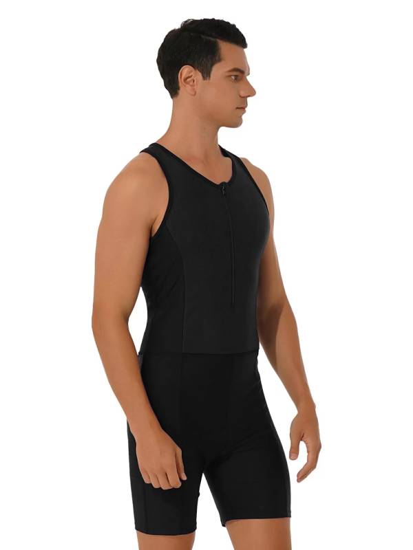 Men Sleeveless Activewear Front Zipper Color Block Jumpsuit thumb
