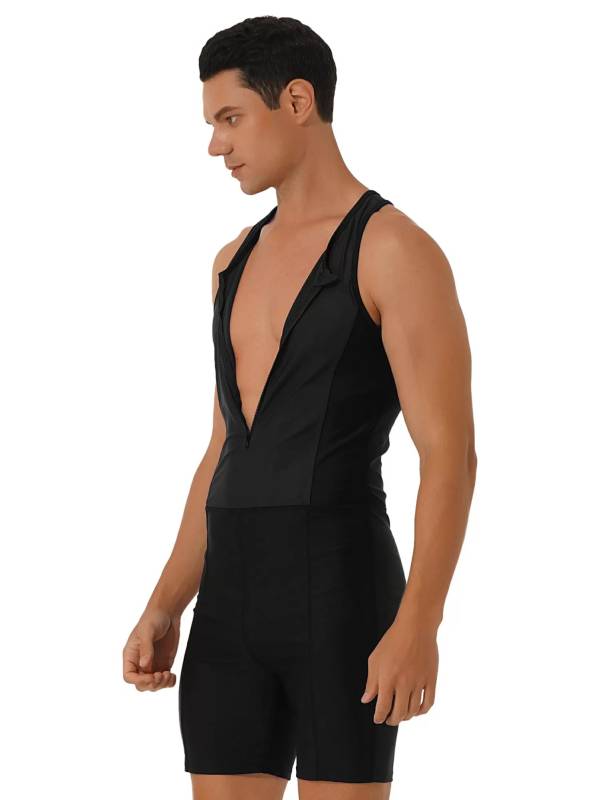 Men Sleeveless Activewear Front Zipper Color Block Jumpsuit thumb