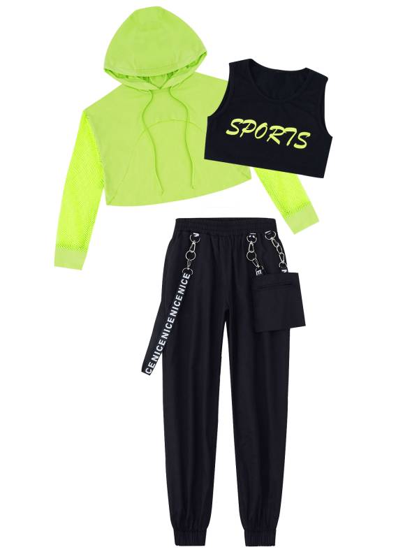 Kids Girls 3Pcs Long Sleeves Hoodie Vest and Pants Sports Set thumb