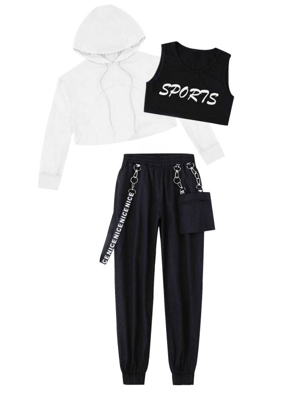 Kids Girls 3Pcs Long Sleeves Hoodie Vest and Pants Sports Set thumb