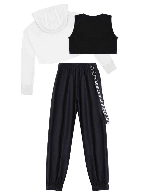 Kids Girls 3Pcs Long Sleeves Hoodie Vest and Pants Sports Set thumb