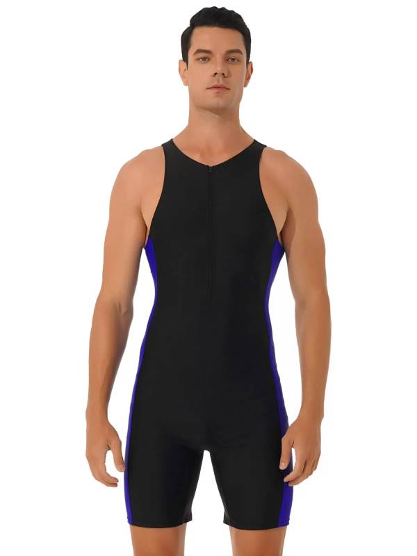Men One-piece Swimwear Sleeveless Front Zipper Jumpsuits thumb