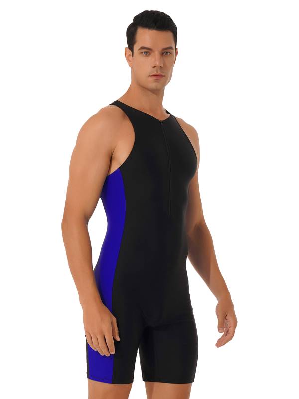 Men One-piece Swimwear Sleeveless Front Zipper Jumpsuits thumb