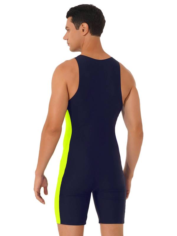 Men One-piece Swimwear Sleeveless Front Zipper Jumpsuits thumb