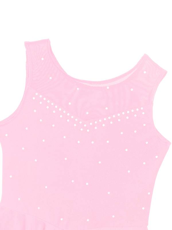 Kids Girls Sleeveless Sparkly Rhinestone Tulle Skating Leotard Dress thumb