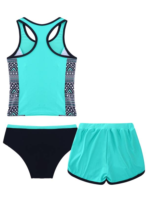 Kids Girls 3pcs Sleeveless Tops with Shorts and Briefs Swimming Set thumb