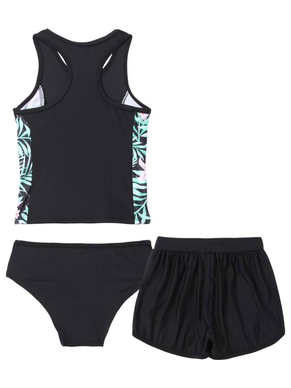 Kids Girls 3pcs Sleeveless Tops with Shorts and Briefs Swimming Set thumb