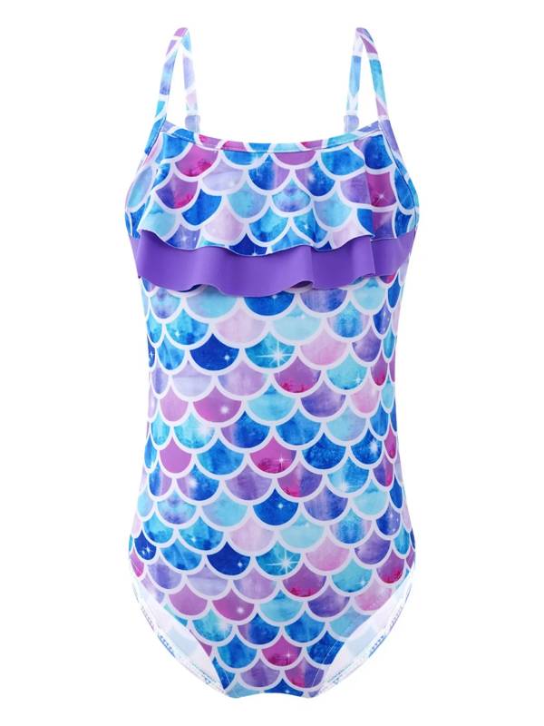 Kids Girls Adjustable Straps Ruffle One-piece Swimwear thumb