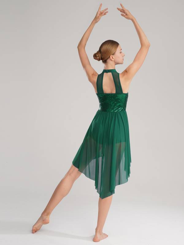 Women Sleeveless Sequin Mesh Contemporary Dance Jumpsuit Dress thumb