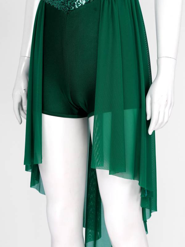 Women Sleeveless Sequin Mesh Contemporary Dance Jumpsuit Dress thumb
