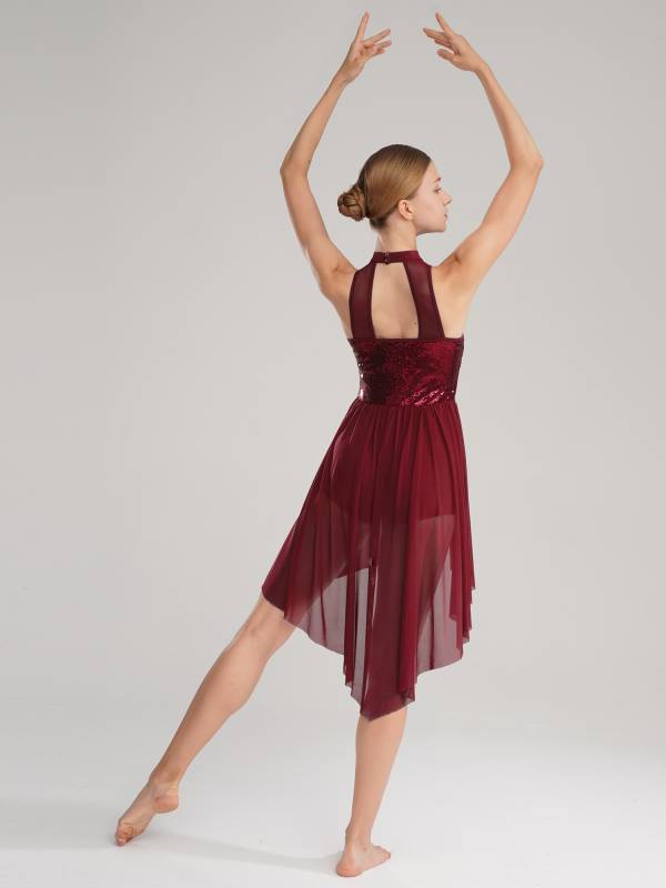 Women Sleeveless Sequin Mesh Contemporary Dance Jumpsuit Dress thumb