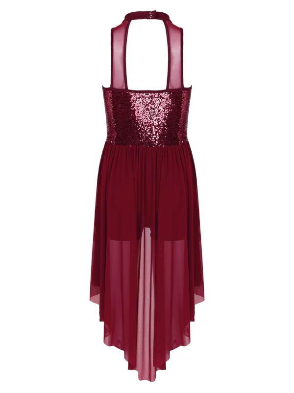 Women Sleeveless Sequin Mesh Contemporary Dance Jumpsuit Dress thumb
