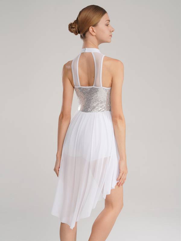 Women Sleeveless Sequin Mesh Contemporary Dance Jumpsuit Dress thumb