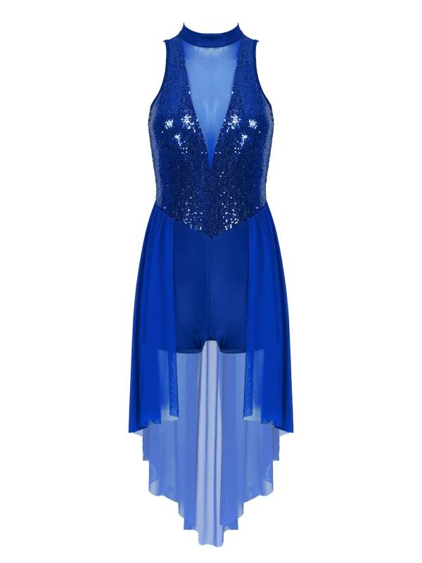 Women Sleeveless Sequin Mesh Contemporary Dance Jumpsuit Dress thumb