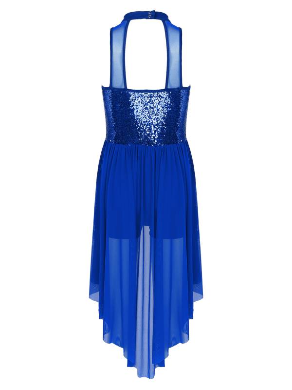 Women Sleeveless Sequin Mesh Contemporary Dance Jumpsuit Dress thumb