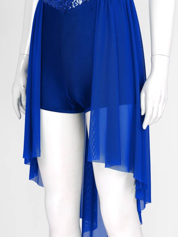 Women Sleeveless Sequin Mesh Contemporary Dance Jumpsuit Dress thumb