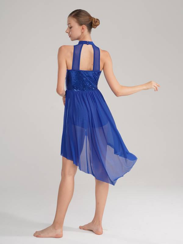 Women Sleeveless Sequin Mesh Contemporary Dance Jumpsuit Dress thumb