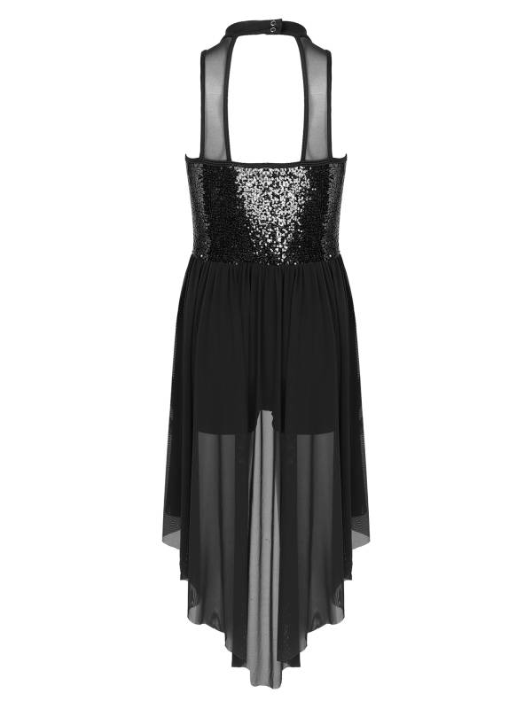 Women Sleeveless Sequin Mesh Contemporary Dance Jumpsuit Dress thumb