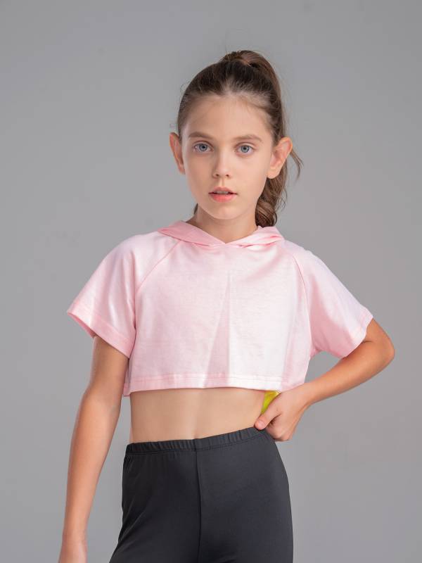 Kids Girls 2Pcs Short Sleeves Hoodie Crop Tops and Pants Sport Set thumb