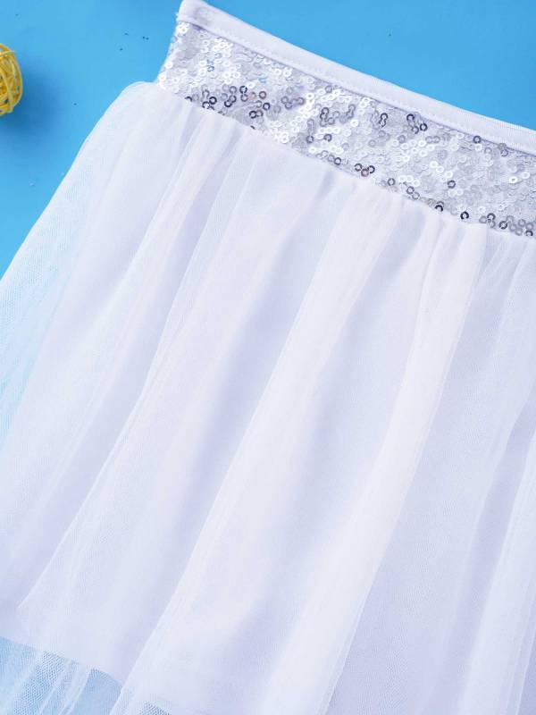 Kids Girls 2pcs Sleeveless Sequin Crop Top and Mesh Skirt Latin Set thumb