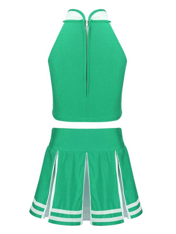 Kids Girls 2pcs Sleeveless Halter Neck Top and Pleated Skirt Cheerleading Set thumb
