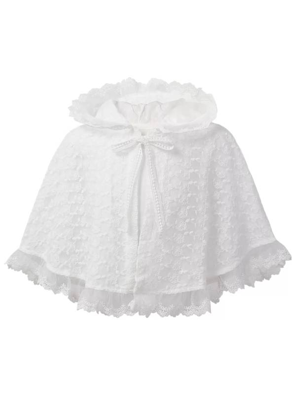 Baby Girls Floral Embroidery Ruffle Bolero Hooded Cloak thumb