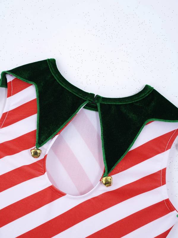 Kids Girls Christmas Sleeveless Stripes Bells Pom Pom Mesh Tutu Dress thumb