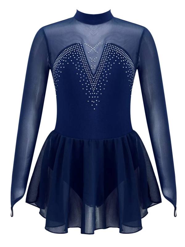 Kids Girls Long Sleeve Hollow Back Skating Dance Leotard Dress thumb