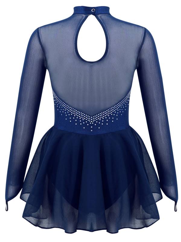 Kids Girls Long Sleeve Hollow Back Skating Dance Leotard Dress thumb